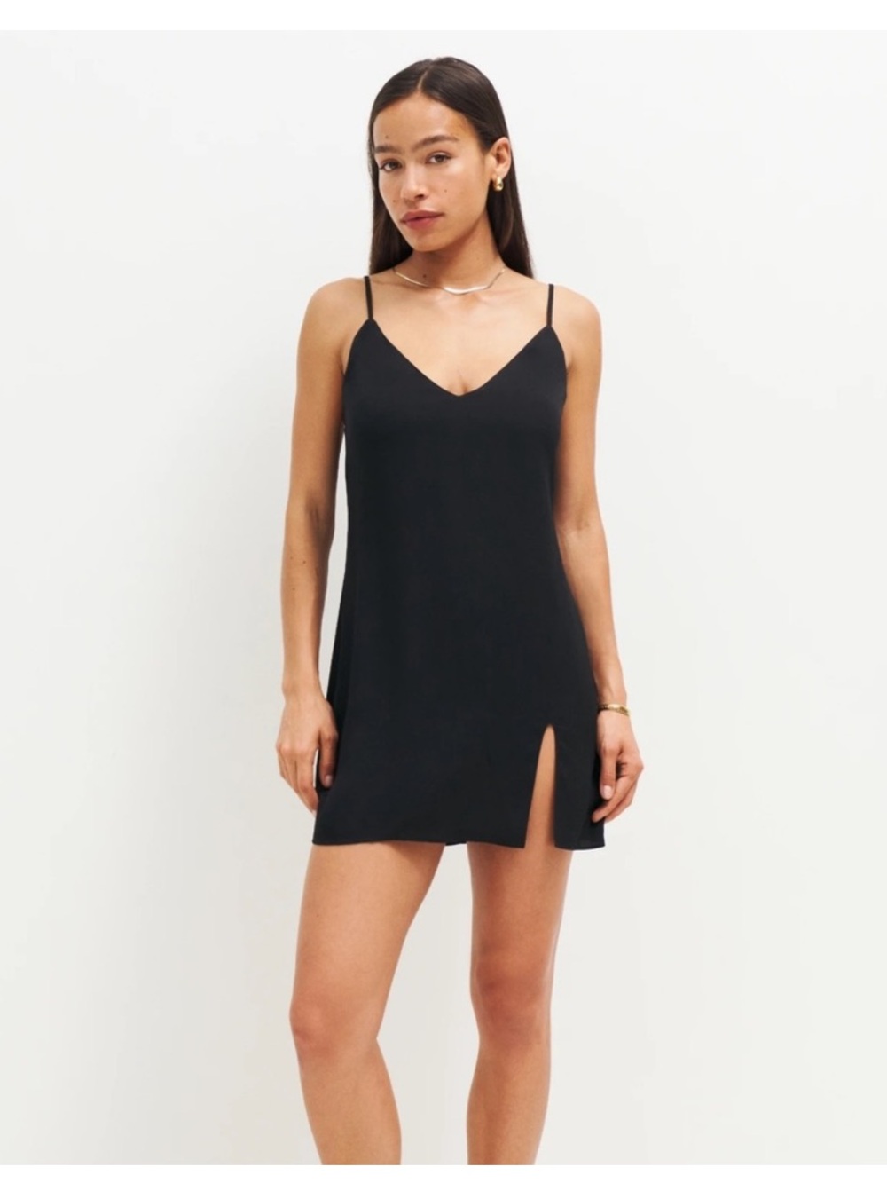 Reformation Black Mini Slip Dress with Side Slit